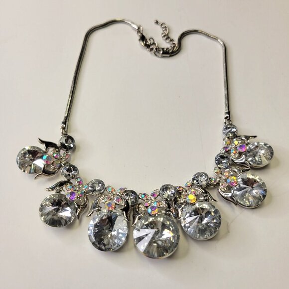 Vintage Clear Crystal Rhinestones Silvertone Necklace - Picture 2 of 12